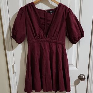 Lulu's Deep Red V-Neck Dress
